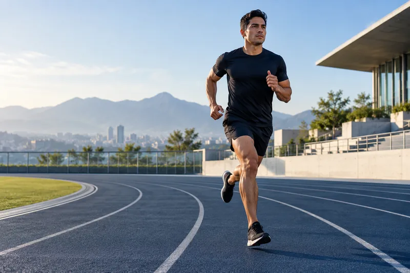 Deportista corriendo en una pista al aire libre